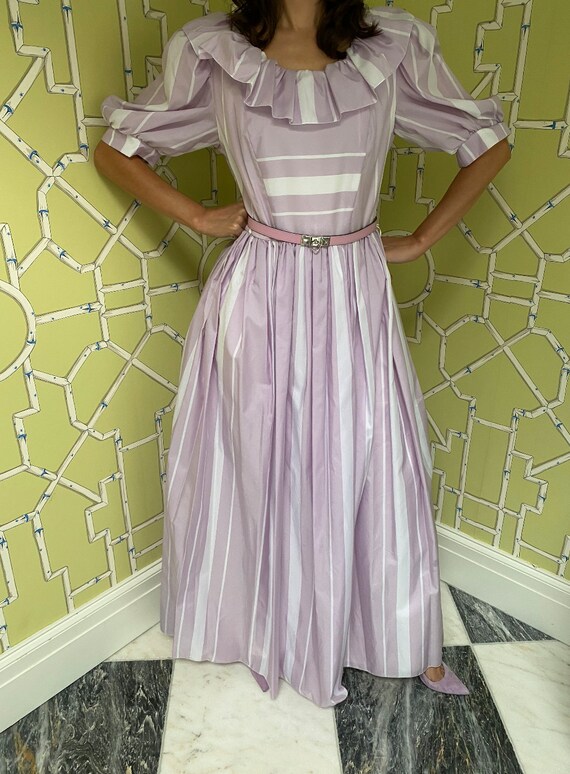 1980's Lilac and White Frill Collar Candy Stripe … - image 2
