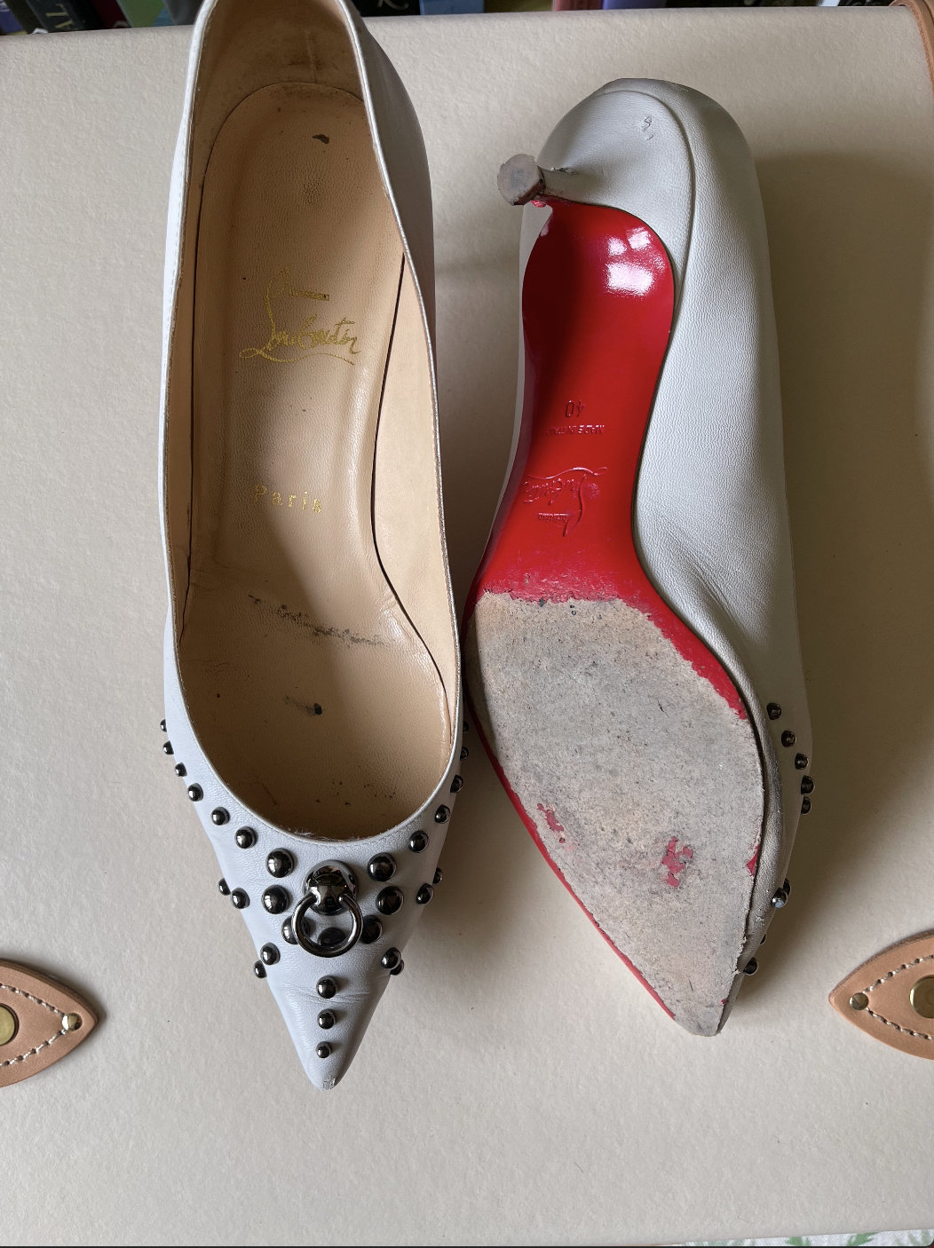 Christian Louboutin Heel Pumps Beige Lace Ribbon Size 36.5 ( US 6.5 )