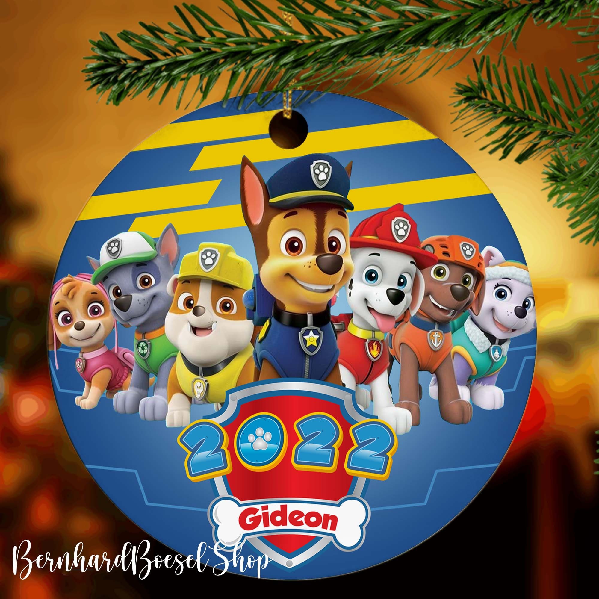 Personalized Paw Patrol Ornament, Paw Patrol Xmas Ornament