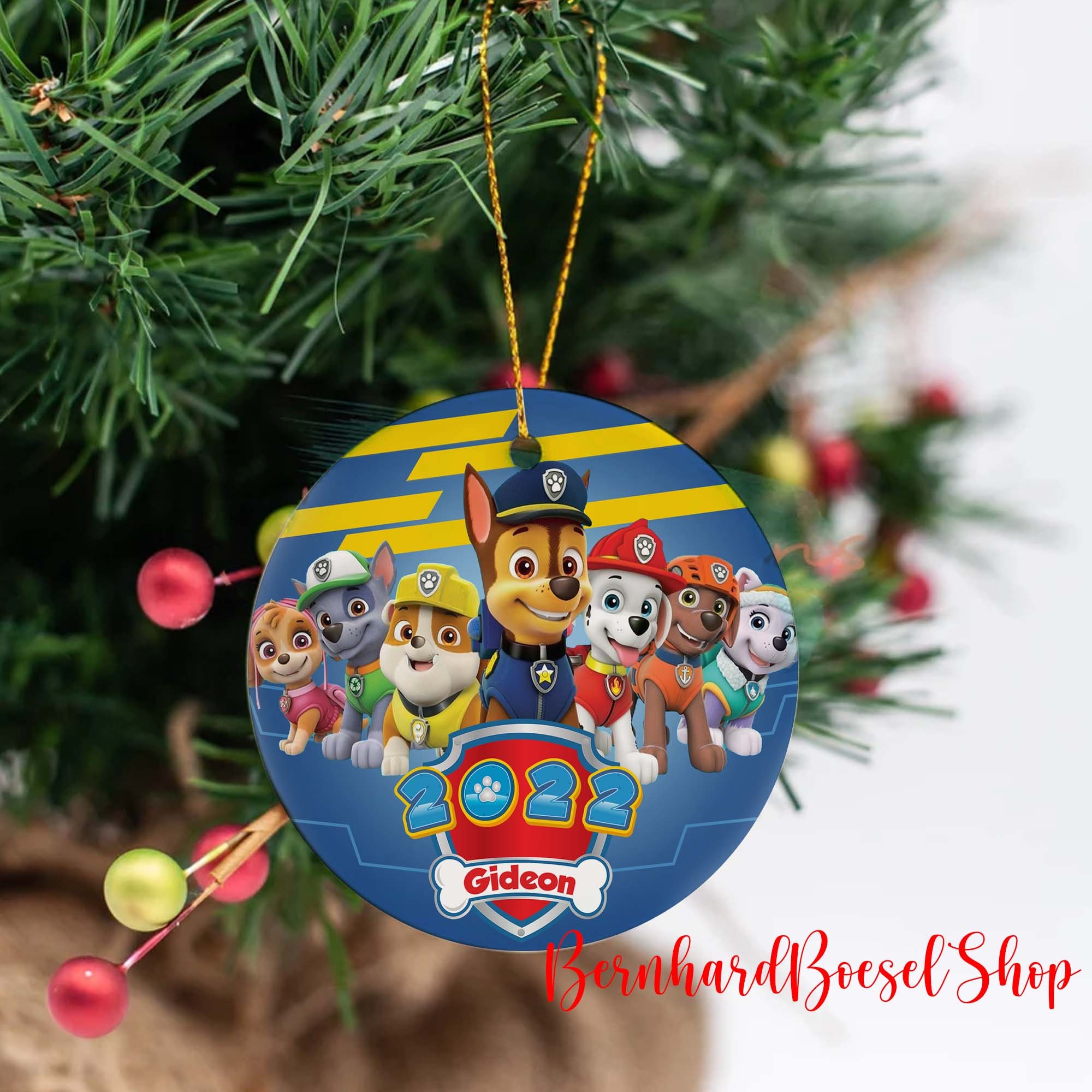 Personalized Paw Patrol Ornament, Paw Patrol Xmas Ornament