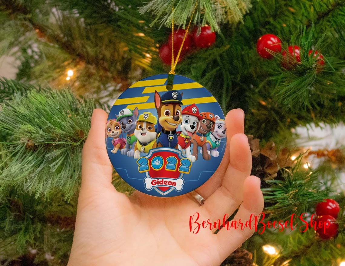 Personalized Paw Patrol Ornament, Paw Patrol Xmas Ornament