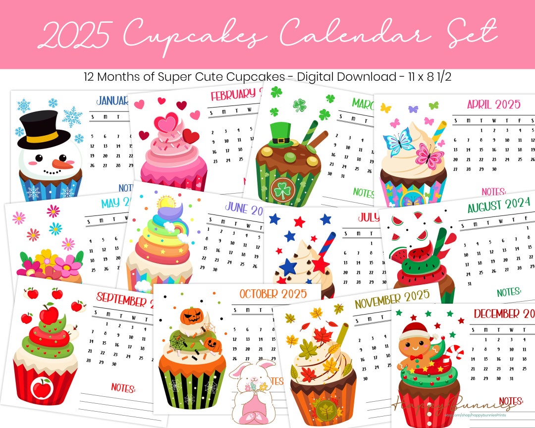 2025 Printable Cupcakes Calendar, 2025 Printable Cupcakes Calendar, 2025 Cupcakes Calendar