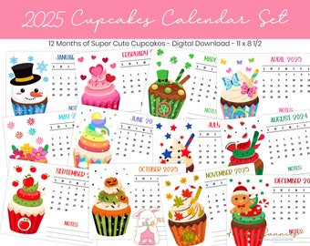 2025 Printable Cupcakes Calendar, 2025 Printable Cupcakes Calendar, 2025 Cupcakes Calendar Printable, Instant Download Printable Calendars