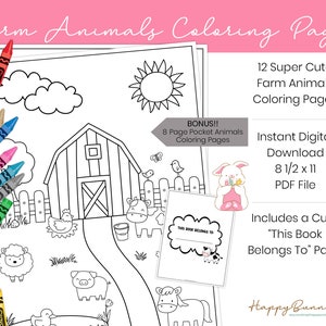 Dibujos para colorear de animales de granja, dibujos para colorear de animales de granja para imprimir, actividades de animales de granja, páginas para colorear para niños, descarga instantánea