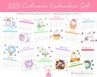 2025 Printable Caticorn Calendar, 2025 Printable Calendar, 2025 Caticorn Calendar Printable, Instant Download Printable Calendars