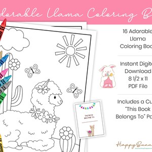 Adorable Llama Coloring Book, Set of 16, Llama Coloring Pages, Kids Coloring Pages, Instant Download, Printable Coloring Pages