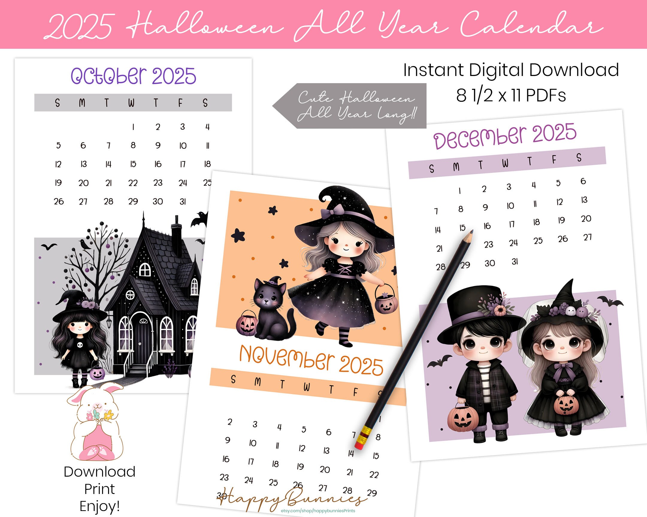 2025 Printable Halloween All Year Calendar 2025 Printable Calendar