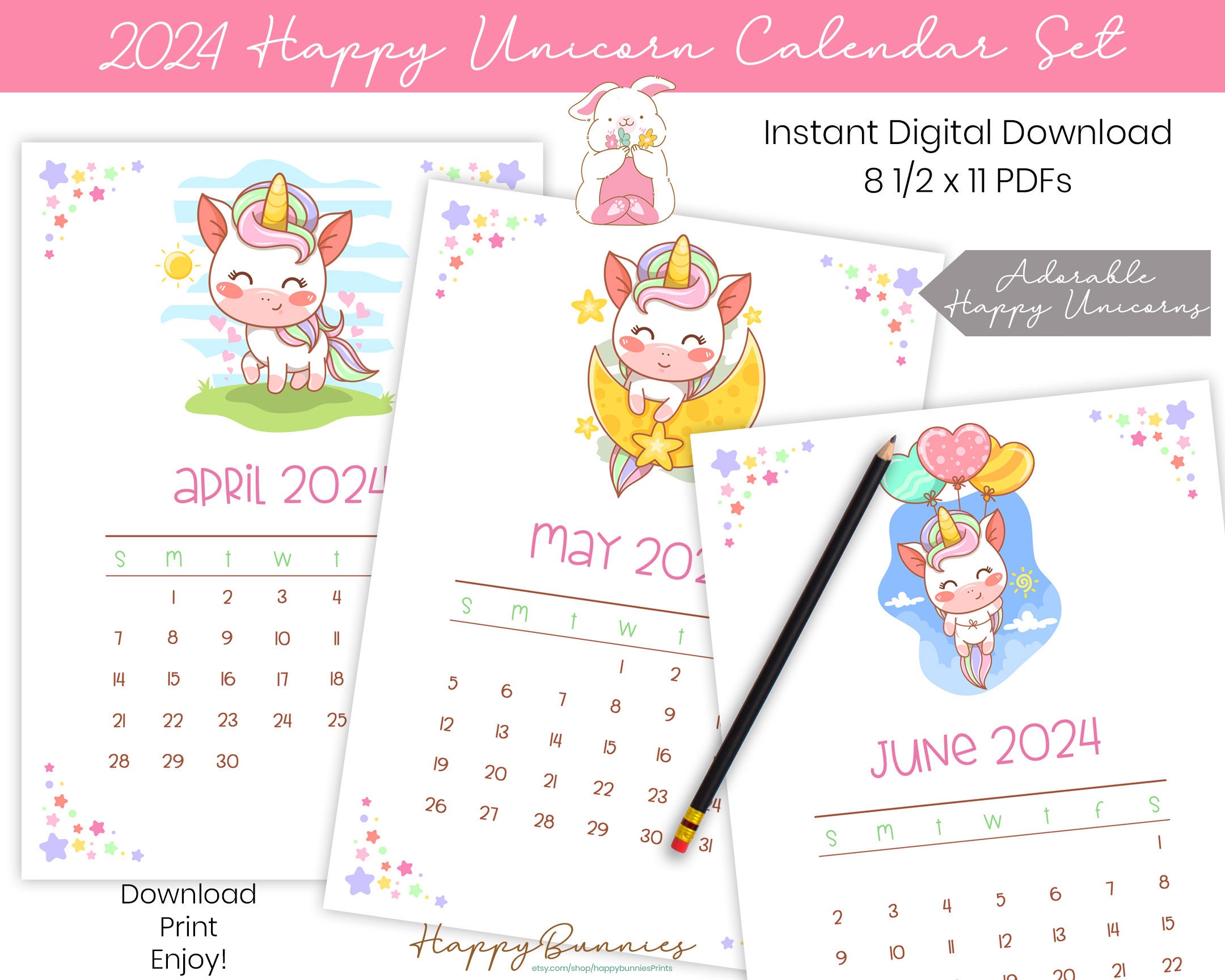 2024 Printable Unicorn Calendar 2024 Printable Calendar 2024 Etsy New