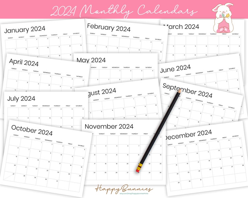 2024 Printable Minimal Calendar Set, 2024 Printable Calendar, 2024