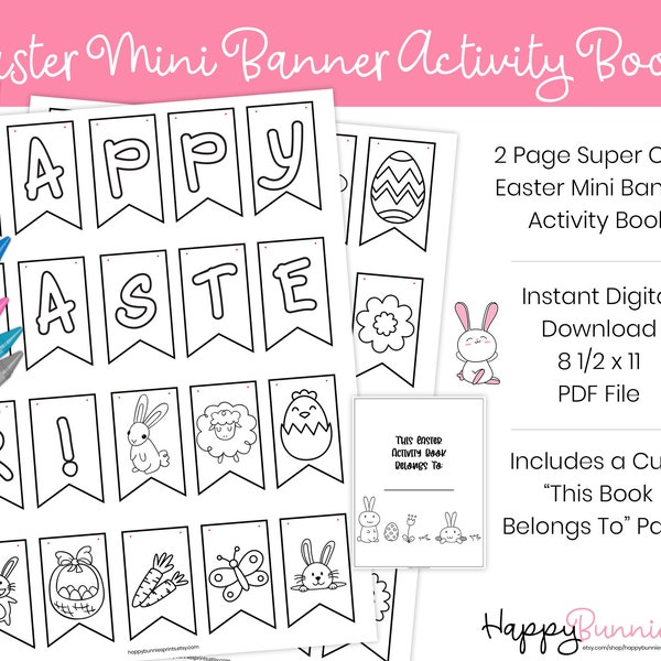 Easter Mini Banner Coloring Pages, Printable Easter Coloring Pages for Kids, Easter Coloring Pages, Instant Download