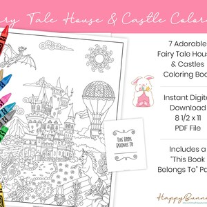 Fairy Tale House & Castle Coloring Book, Set of 7, House Coloring Pages, Castle Coloring Pages, Instant Download Printable