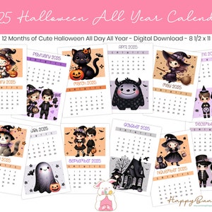 2025 Printable Halloween All Year Calendar, 2025 Printable Calendar, 2025 Halloween Calendar Printable, Instant Download Printable Calendars