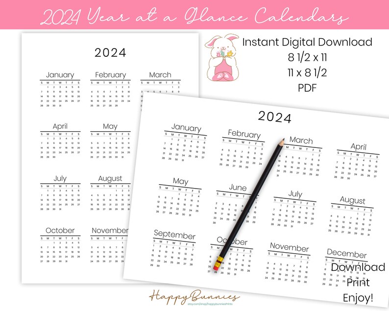 2024 Printable Minimal Calendar Set, 2024 Printable Calendar, 2024