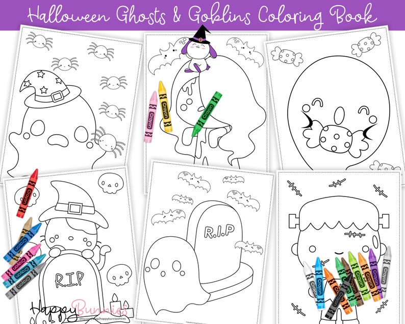 Halloween Ghosts &amp; Goblins Printable Coloring Book, Printable Halloween ...