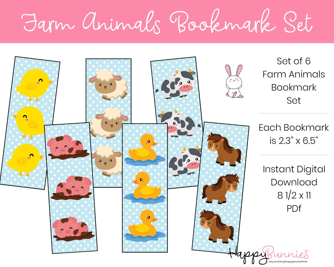 Farm Animals Bookmarks for Kids Printable Farm Animals - Etsy
