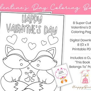 Valentine’s Day Coloring Book Set of 8, Printable Valentine’s Day Coloring Pages, Valentine’s Day Coloring Book, Instant Download
