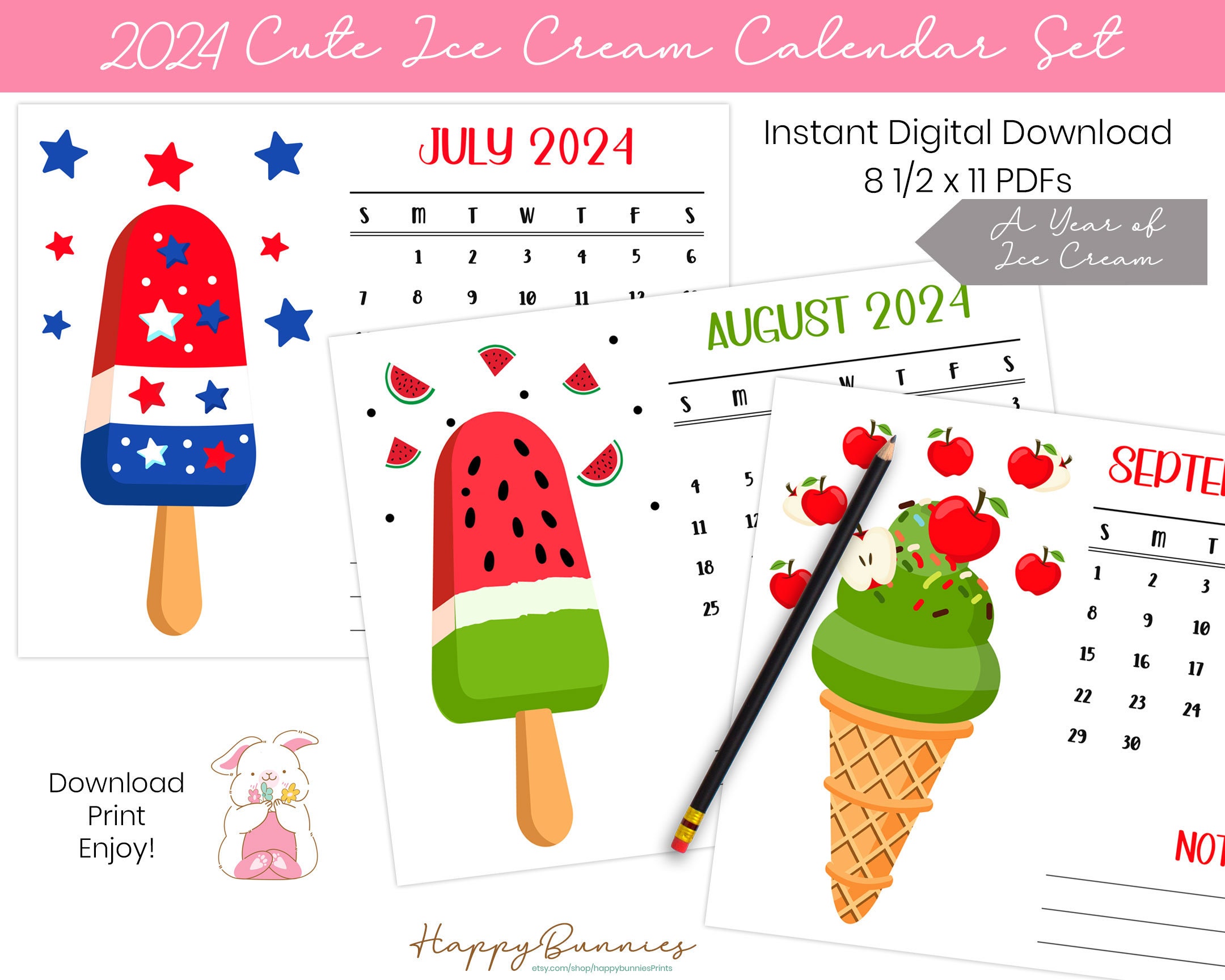 2024 Printable Ice Cream Calendar, 2024 Printable Ice Cream Calendar