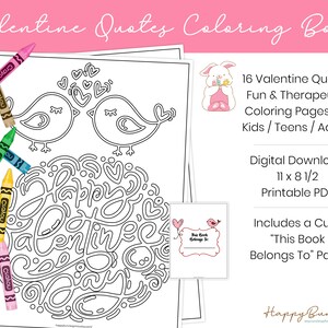 Valentine’s Day Quotes Coloring Pages, Set of 16, Printable Valentine’s Day Coloring, Valentine Quotes Coloring Pages, Instant Download