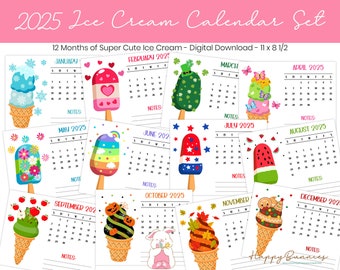 2025 Printable Ice Cream Calendar, 2025 Printable Ice Cream Calendar, 2025 Ice Cream Calendar Printable, Downloadable Printable Calendars