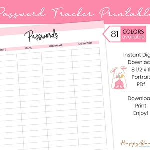 Printable Password Tracker, Password Log, Password Keeper, Password Organizer, Password Sheet, Digital Download