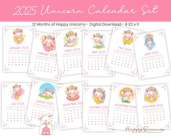 2025 Printable Unicorn Calendar, 2025 Printable Calendar, 2025 Unicorn Calendar Printable, Instant Download Printable Calendars