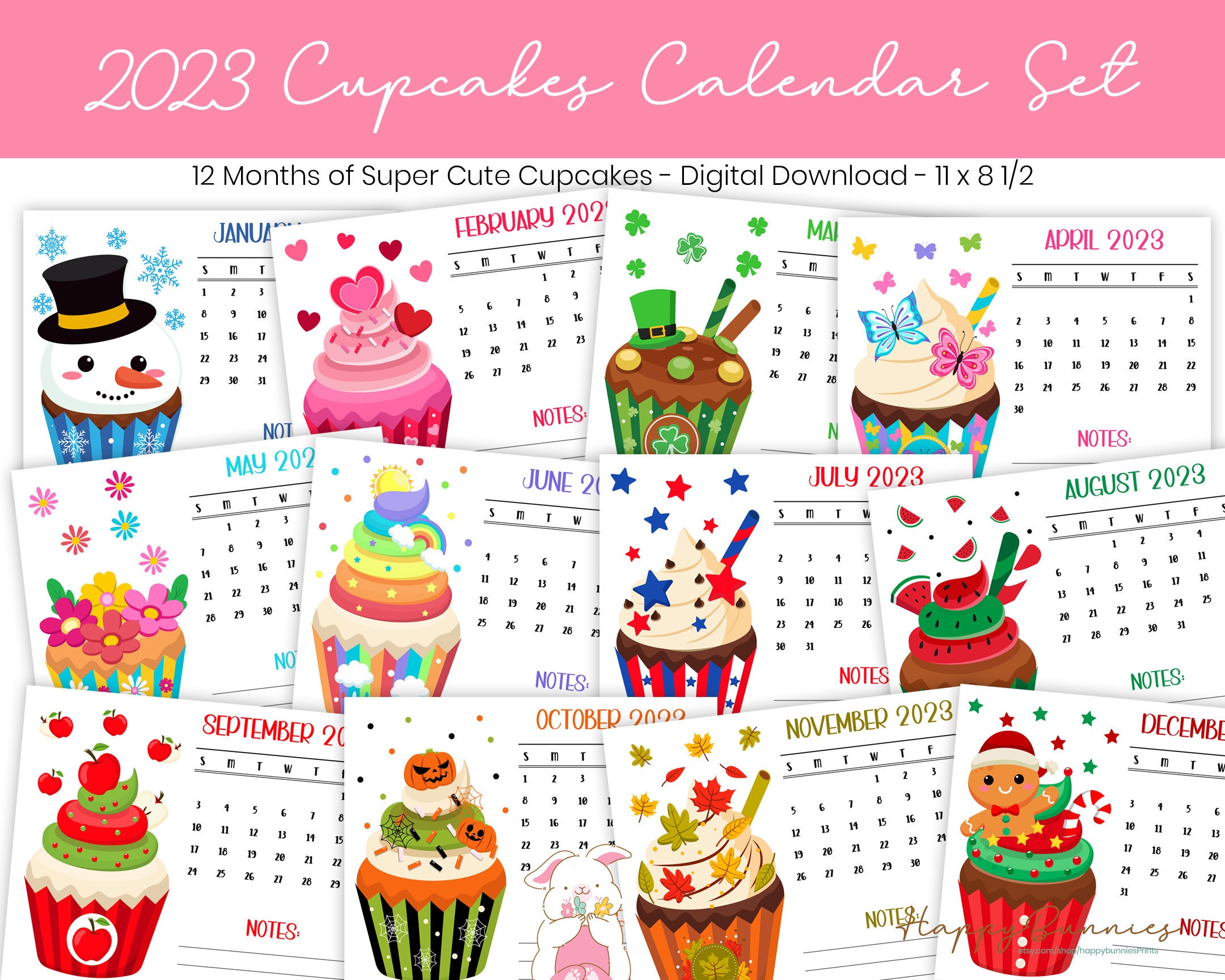 2023 Printable Cupcakes Calendar, 2023 Printable Cupcakes Calendar