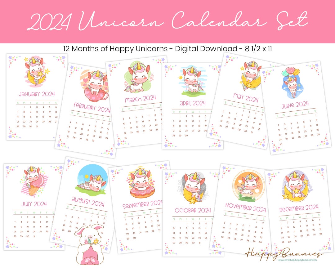 2024 Printable Unicorn Calendar, 2024 Printable Calendar, 2024 Unicorn