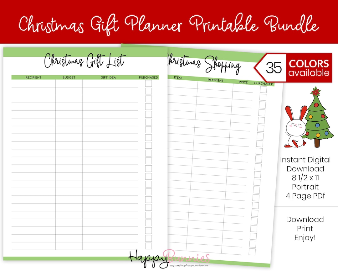 Printable Christmas Gift Planner Bundle, Christmas Shopping List ...