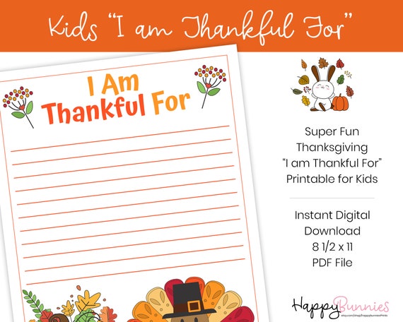 Kids I Am Thankful for Printable Printable Thanksgiving - Etsy
