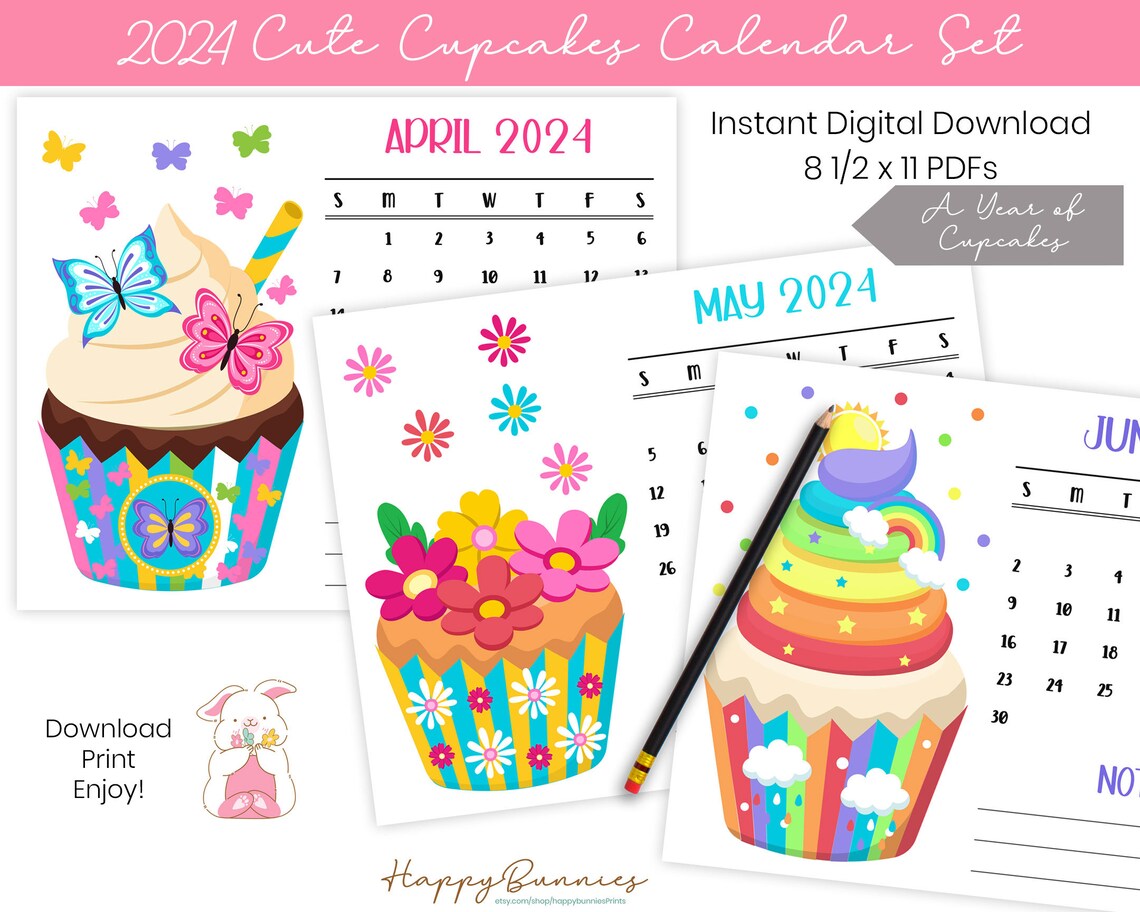 2024 Printable Cupcakes Calendar 2024 Printable Cupcakes Etsy.de