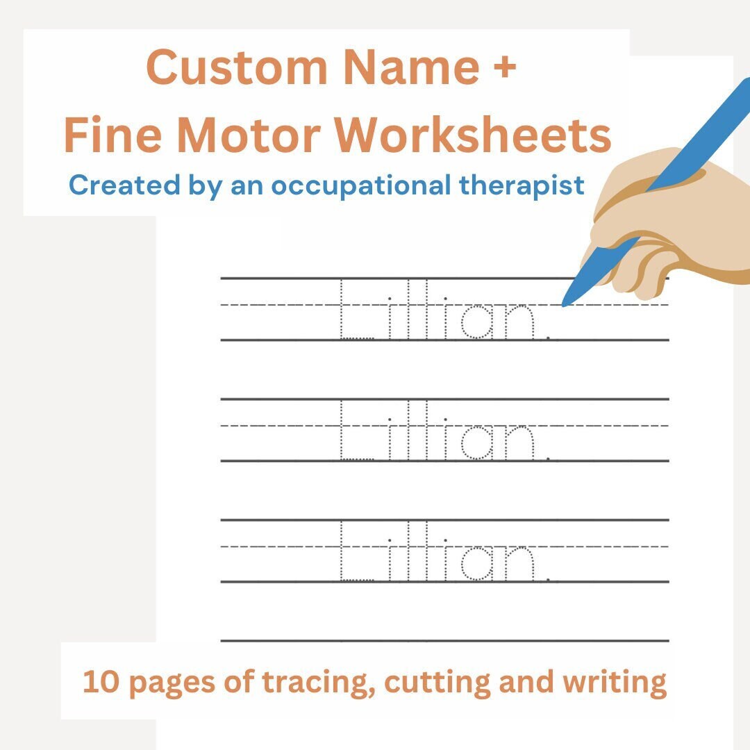 Custom Name Tracing, Fine Motor, Cutting and Tracing Worksheet