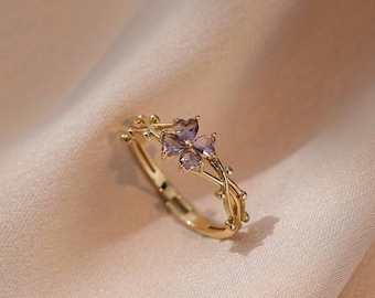 Purple Cubic Zirconia adjustable gold ring