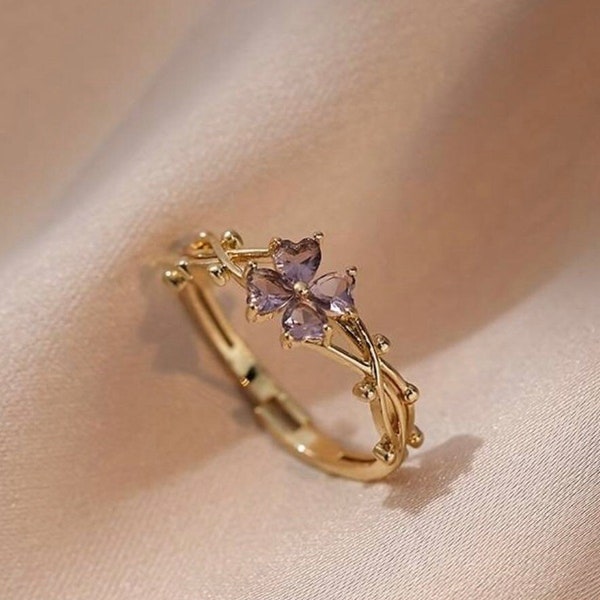 Purple Cubic Zirconia adjustable gold ring