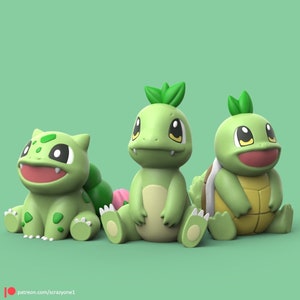 Spring Time: Kanto Starters - Bulbasaur, Charmander, Squirtle  (3Dprinted - Full Color and Ready to Paint Options)