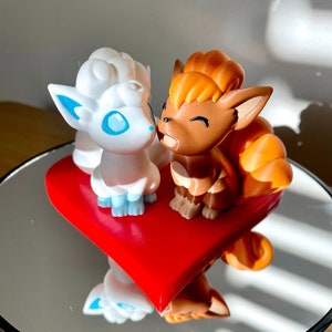 Valentine&#39;s Day / Wedding Cake Topper - Alolan Vulpix and Vulpix with Complimentary Heart Stand (3D printed) Ready to Ship
