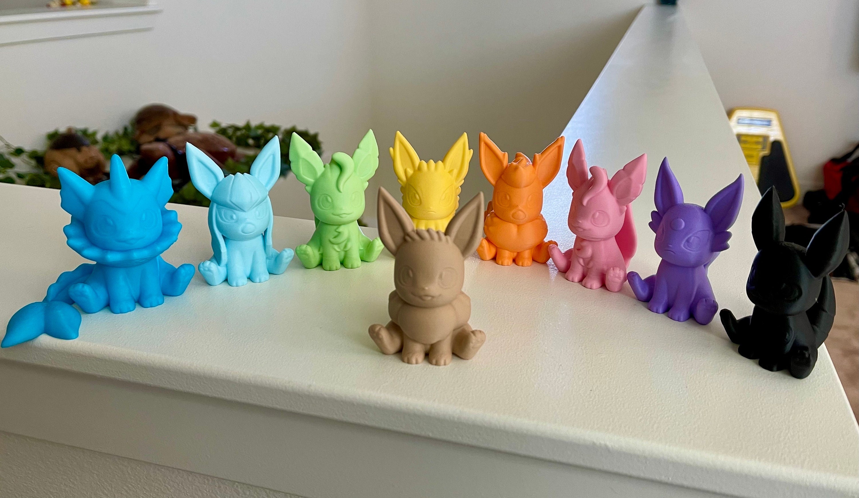 Chibi Eeveelution: Eevee, Jolteon, Vaporeon, Flareon, Espeon, Umbreon, Leafeon, Glaceon,& Sylveon (Single Color)(3D Printed-Ready to Paint)