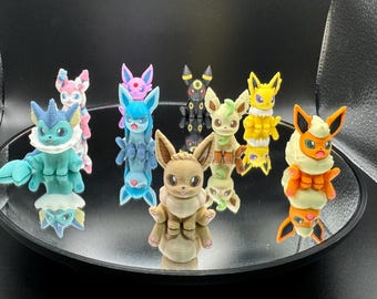 Chibi Eeveelution: Eevee, Jolteon, Vaporeon, Flareon, Espeon, Umbreon, Leafeon, Glaceon, & Sylveon (Full Color) (3D Printed)