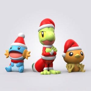 Gen 3 Starters: Christmas Mudkip, Torchic, and Treecko (Full Colored 3D printe & Ready to Paint Options)