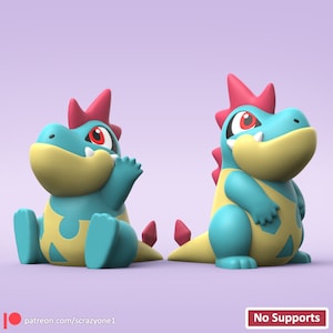 Gen 2: Croconaw (impresso em 3D - pronto para pintar e opções de impressão multicolorida)