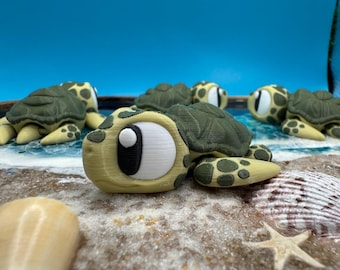 Tortuga marina flexible impresa en 3D, juguete antiestrés articulado, mascota de escritorio oceánica posable.