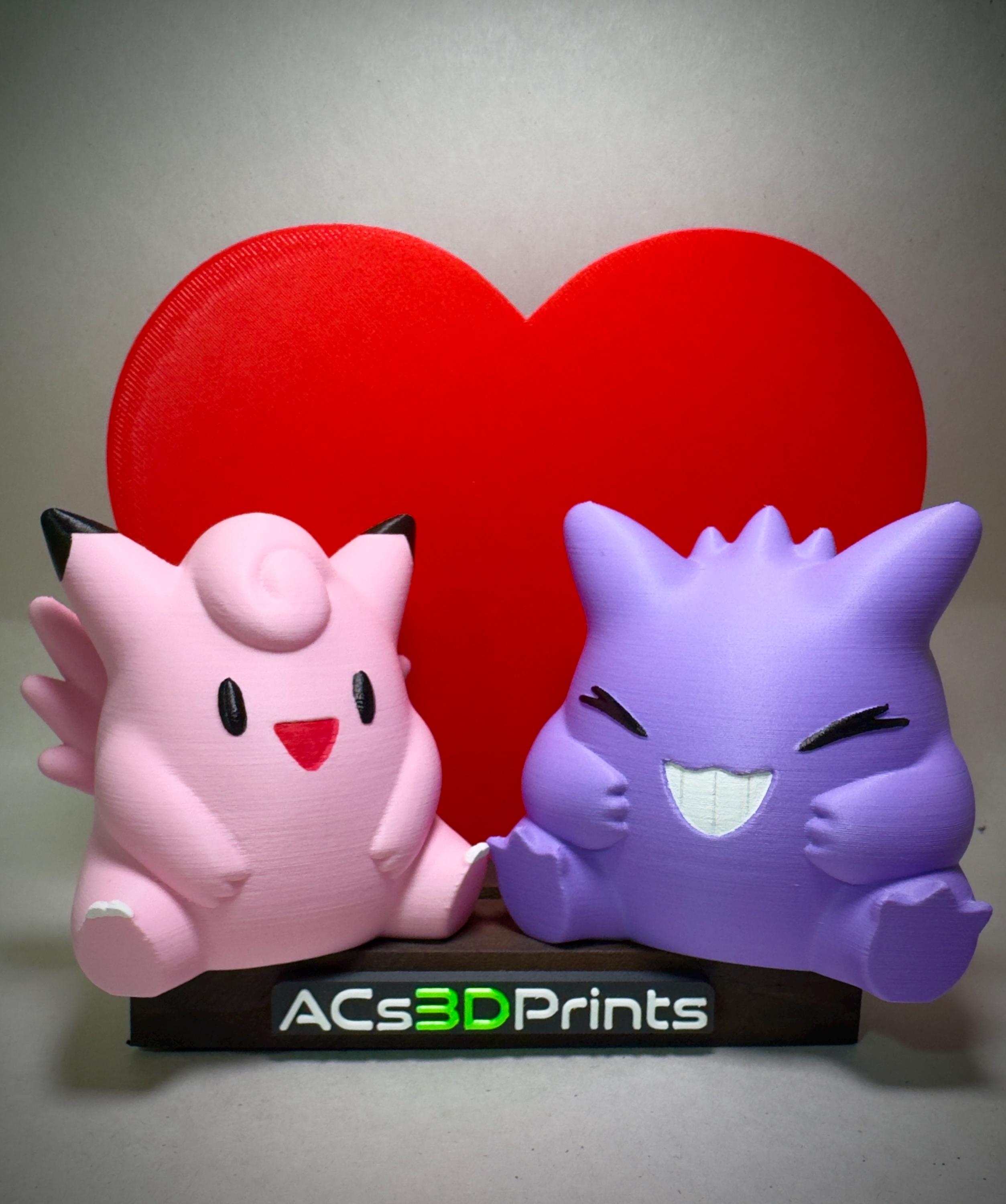 Valentine Gengar en Clefable (volledig gekleurde 3D-print en klaar om te schilderen)