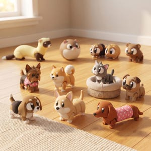 Build Your Own Companion Pets Flexi Animal Bundle, 3D Printed Articulated Dog & Small Pet Fidget Toy Set, Pick Your Crew
