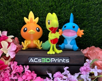 Hoenn Starters Trio Pokemon Set, 3D Printed Mudkip Torchic Treecko Collectible
