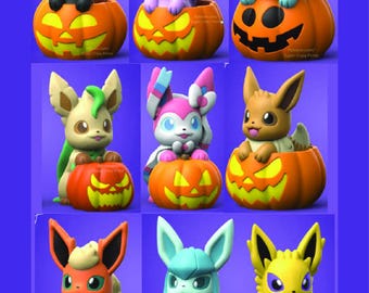 Halloween Eeveelutions in Pumpkins (3D printed - Full Color)