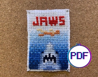 JAWS Mini Movie Poster Cross Stitch Pattern (PDF)