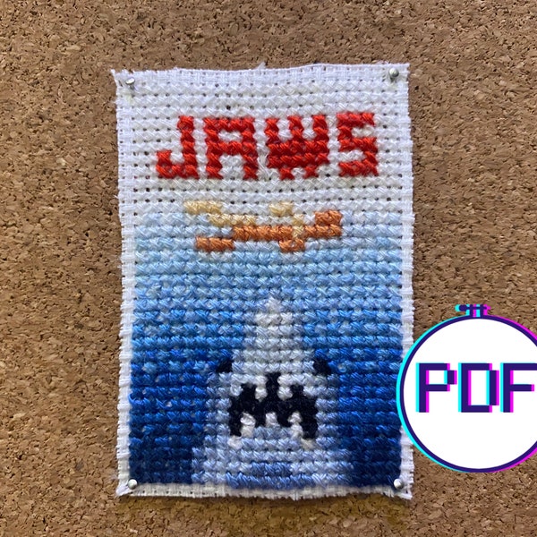 JAWS Mini Movie Poster Cross Stitch Pattern (PDF)