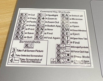 Mac OS MacBook Keyboard Shortcut Decal, Mac Keyboard Shortcuts Reference Guide Water Resistant Sticker, Updated for 2022