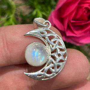 Pendentif Argent 925 en Forme de Lune , Pierre de Lune 4 Gr  - Pierres naturelles