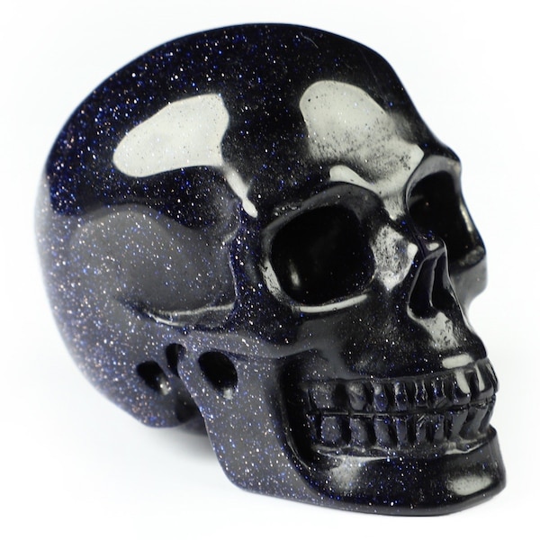 Crâne en pierre , GOLDSTONE Bleu   , lithothérapie / Zen Skull