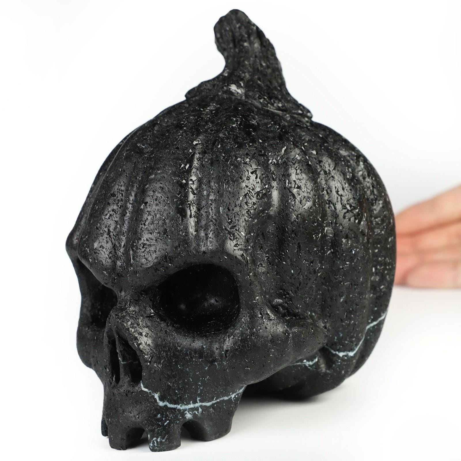 Tourmaline Noir , Sculpture En Forme De Tête Citrouille Collection Crâne Top Déco Halloween